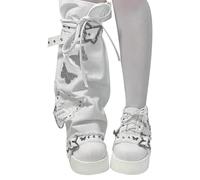 Scaldamuscoli a forma di farfalla, con stampa di farfalle, stile gotico e lungo, alla moda, scaldamuscoli , per feste anni '80, bianco, A
