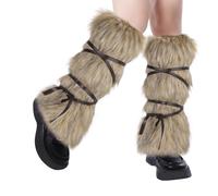 Scaldamuscoli da donna in finta pelliccia, stile vichingo, stile medievale, caldi, pelosi, con polsino, stile vintage, con cinghie staccabili, per Halloween, travestimenti, cosplay, feste, Marrone