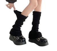 Scaldamuscoli in tinta unita per le donne Punk giapponese a coste lavorato a maglia strappato Distressed Hole Leg Covers calzini svasati Streetwear Acrilico Knit Warmers, Nero , Taglia unica