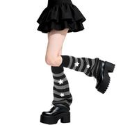 Scaldamuscoli Kawaii Star Y2K per ragazze e donne, Y2K Goth Harajuku Style Nero Grigio Scaldamuscoli, morbidi calzini svasati a maglia, accessori giapponesi Lolita, accessori per abbigliamento di