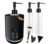 Scaldaolio da massaggio, iklestar scalda olio per massaggio con luce d'atmosfera e due flaconi dispenser, macchina professionale riscaldata per lozioni per il corpo con Gua Sha e rullo facciale, Nero