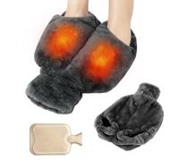 Scaldapiedi per borsa dell'acqua calda, 2 l, scaldapiedi 2 in 1, senza corrente, per donna/uomo/adulto, morbida borsa scaldapiedi per casa, attività all'aperto, ufficio (39 x 37 cm, grigio)