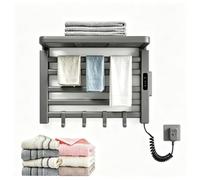 Scaldasalviette da Parete da 95 W, portasciugamani riscaldato Elettrico | Con timer da 1 a 9 ore, regolabile da 30 a 70°C, installazione adesiva senza trapano, per bagno(gray)