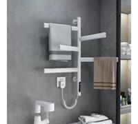 Scaldasalviette Elettrico a Parete in Acciaio Inox a 5 Barre, scaldasalviette Rotante, con Timer da 1 a 9 Ore, IPX4, scaldasalviette in Fibra di Carbonio per casa, Bagno e saloni(White)