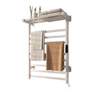 Scaldasalviette Elettrico a Parete, stendibiancheria riscaldato in Alluminio, scaldasalviette con ripiano, Timer e Regolazione della Temperatura su più Livelli, per Doccia(White,Right)