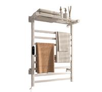 Scaldasalviette Elettrico a Parete, stendibiancheria riscaldato in Alluminio, scaldasalviette con ripiano, Timer e Regolazione della Temperatura su più Livelli, per Doccia(White,Left)
