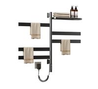 Scaldasalviette Elettrico Bagno 180°Girevole,Termoarredo Elettrico Bagno Con Vassoio Superiore,Termosifone Porta Asciugamani Bagno In Acciaio Inossidabile 5 Barre Con Timer,150W(1-24H),Nero