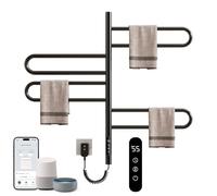 Scaldasalviette Elettrico Bagno, Rotazione di 180° Termoarredo Elettrico Bagno, per Controllo Vocale Touch/APP/WiFi, Scalda Salviette Bagno Elettrico, Scaldino Asciugamani, Basso Consumo-WiFi Black