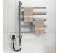 Scaldasalviette elettrico girevole riscaldato a parete in acciaio inox a 180° con 5 barre e display LCD per bagno - Asciugasalviette grigio