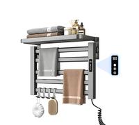 Scaldasalviette elettrico piccolo con ripiano, 80 W, radiatore elettrico, temperatura regolabile 30 - 70 °C, 55 x 40 cm, misurazione del tempo 1 - 24 ore (grigio)