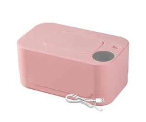 Scaldasalviette portatile, ricarica USB, con luce notturna, dispenser termostatico per salviettine calde, multifunzione, scaldino portatile per bambini, da viaggio, in auto (rosa)