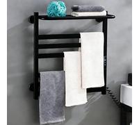 Scaldasalviette Termoarredo Elettrico 100W Radiatore da Bagno Elettrico con Timer e Temperatura Regolabile Scaffale di Essiccazione a Parete in Acciaio Inossidabile Elettrico Portasciugamani-Nero