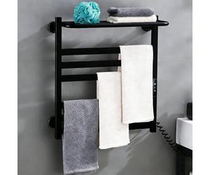 Scaldasalviette Termoarredo Elettrico 100W Radiatore da Bagno Elettrico con Timer e Temperatura Regolabile Scaffale di Essiccazione a Parete in Acciaio Inossidabile Elettrico Portasciugamani-Nero