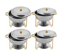 Scaldavivande, 4 pezzi, 4,5 l, in acciaio inox | Caldo e freddo, bagnomaria, bruciatore per alcol, coperchio, porta combustibile, vassoi, per buffet, feste