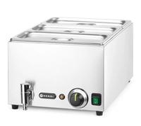HENDI Bagnomaria elettrico, con rubinetto, scaldavivande per buffet, temperatura regolabile 30 °C a 85 °C, incluso 3 contenitori GN 1/3 con coperchio, 19L, 230V, 1000W, 605x332x(H)242mm, acciaio inox
