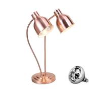 Scaldavivande commerciale indipendente, scaldavivande elettrico portatile, lampada riscaldante per alimenti con lampadina, lampada frontale regolabile a 360°, per buffet(Rose gold,2-Bulb)