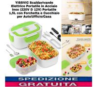 Scaldavivande Elettrico 1,5L Portatile in Acciaio Inox (220V & 12V) Porta Pranzo