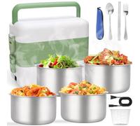 Scaldavivande Elettrico, 200W contenitore per il pranzo riscaldato portatile, 2.4L Elettrico Lunchbox, Con Contenitore Rimovibile in Acciaio Inossidabile, a doppio strato Scatol, per scuola Ufficio