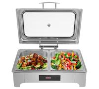 Scaldavivande Elettrico Da 9 Litri Con 2 Vassoi, Controllo Della Temperatura Touch Da 35 A 90 °c, Coperchio Trasparente E Display Digitale, Ideale Per Buffet, Hotel, Mense E Catering.