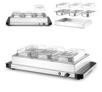 HENDI Scaldavivande elettrico per buffet, riscaldatore di alimenti con 3 contenitori GN 1/3 con coperchio, 40-75°C, 400 W, smontabile come piastra calda, 657x381x(H)161 mm, acciaio inossidabile