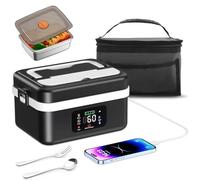 Scaldavivande Elettrico Portatile, 1L Porta Pranzo Elettrico con Touch Screen, Scalda Vivande Portatile Elettrico con Stoviglie in Acciaio Inossidabile e Borsa Termica per Auto/Ufficio/Viaggi