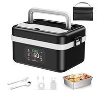 Scaldavivande Elettrico Portatile, 1L Porta Pranzo Riscaldabile con Touch Screen, Scalda Vivande Portatile Elettrico con Stoviglie in Acciaio Inossidabile e Borsa Termica per Auto Ufficio Viaggi