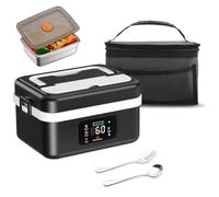 Scaldavivande Elettrico Portatile, 1L Porta Pranzo Riscaldabile con Touch Screen, Scalda Vivande Portatile Elettrico con Stoviglie in Acciaio Inossidabile e Borsa Termica per Auto Ufficio Viaggi