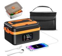 Scaldavivande Elettrico Portatile, 1L Porta Pranzo Riscaldabile con Touch Screen, Scalda Vivande Portatile Elettrico con Stoviglie in Acciaio Inossidabile e Borsa Termica per Auto Ufficio Viaggi
