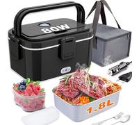 Scaldavivande Elettrico Portatile 80W Camion/Auto Lunch Box Elettrico 12/24/230V Elettrico Portavivande 1.8l Contenitore Porta Pranzo Elettrico Per Ufficio Viaggiare Grigio Borse Isolanti(Nero)