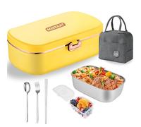 Scaldavivande Elettrico Portatile con Borsa Frigo e Posate,Porta Pranzo da Ufficio e Auto,Lunch Box Portavivande Termico Elettronico Portatile in Acciaio Inox (giallo)