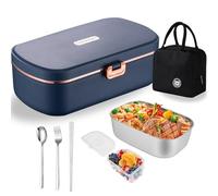 Scaldavivande Elettrico Portatile con Borsa Frigo e Posate,Porta Pranzo da Ufficio e Auto,Lunch Box Portavivande Termico Elettronico Portatile in Acciaio Inox,Blu
