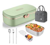 Scaldavivande Elettrico Portatile con Borsa Frigo e Posate,Porta Pranzo da Ufficio e Auto,Lunch Box Portavivande Termico Elettronico Portatile in Acciaio Inox (verde)