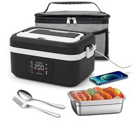 Scaldavivande Elettrico Portatile, Scaldavivande a Batteria Ricaricabile 1L Lunch Box Elettrico, Scalda Vivande per Adulti in Acciaio Inossidabile, Scaldavivande USB con Stoviglie e Borsa Termica