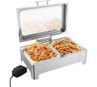 Scaldavivande in acciaio inossidabile, set da buffet con scaldavivande visibili con 2 scaldavivande di mezza misura, scaldavivande per catering per feste, buffet, matrimoni, banchetti (9QT)