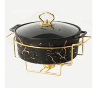 Scaldavivande per Buffet di Feste, Set da Buffet Scaldavivande Rotondo, Chafer in Ceramica con Finitura in Marmo con Coperchio in Vetro, Black