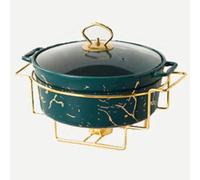 Scaldavivande per Buffet di Feste, Set da Buffet Scaldavivande Rotondo, Chafer in Ceramica con Finitura in Marmo con Coperchio in Vetro, Green