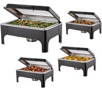 Scaldavivande rettangolari per buffet, 2,5 l, confezione da 4 con coperchi | Scaldavivande in acciaio inox con coperchio arrotolabile con porta carburante, per un servizio senza sforzo a buffet ad