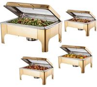Scaldavivande rettangolari per buffet, 2,5 l, confezione da 4 con coperchi | Scaldavivande in acciaio inox con coperchio arrotolabile con porta carburante, per un servizio senza sforzo a buffet ad