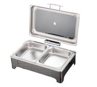 Scaldavivande Vintage Gourmet, fornello da buffet in acciaio inossidabile da 9 litri con coperchio ribaltabile e finestra visibile, forniture for hotel e ristoranti