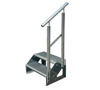 Scale con griglia in acciaio Premium 2 Gradini Scala autoportante Completamente zincata con ringhiera a destra - Dimensioni (L x L x H) 44cm x 100cm x 38cm