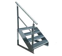 Scale con griglia in acciaio Premium 4 Gradini Scala autoportante Completamente zincata con ringhiera a sinistra - Dimensioni (L x L x H) 82cm x 100cm x 76cm
