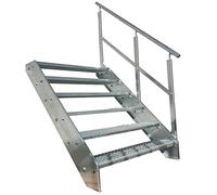 Scale con griglia in acciaio Premium 6 Gradini Completamente zincata con ringhiera a destra - Dimensioni (L x L x H) 120cm x 100cm x 114cm Resistente alle intemperie e alla corrosione