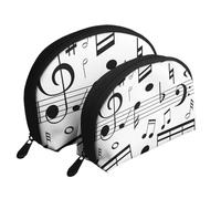 Scale di note musicali nere, Borsa per trucco a conchiglia Portamonete da donna Borsa da toilette piccola Borsa per cosmetici 2 pezzi