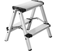 Scaletta 2 Gradini Pieghevole in Alluminio, Piccola Scala Domestica a Doppio Acc