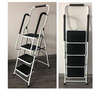 Scaletta a 4 gradini, con corrimano di sicurezza, in acciaio resistente, pieghevole e portatile con superficie antiscivolo in gomma - capacità di carico 150 kg/330 libbre