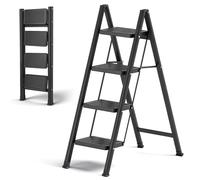 Scaletta a 4 livelli, pieghevole, leggera e compatta, piccola scala con manico in gomma, design antiscivolo, supporto sicuro, capacità di carico fino a 150 kg, per cucine domestiche esterne, colore