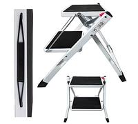 Scaletta in acciaio, a 2 livelli, pieghevole, con 2 livelli, mini scala con tappetino antiscivolo, facile da riporre, portata massima 150 kg