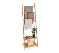 Relaxdays Portasciugamani Bagno da Terra, Piantana Porta Accappatoio con Ripiani Bambù, HLP: 153 x 53,5 x 30 cm, Marrone