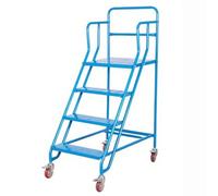 Scaletta mobile in acciaio con ruote e rulli, per fabbrica, biblioteca, loft, piattaforma da 100 cm (blu)