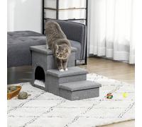 Scaletta per Cani e Gatti 10kg max a 3 Gradini con Casetta per Cani e Spazio Portaoggetti a Scomparsa, 73.5x33x40.5 cm, Grigio Description:Addestrare gli animali domestici a usare una scaletta per arr